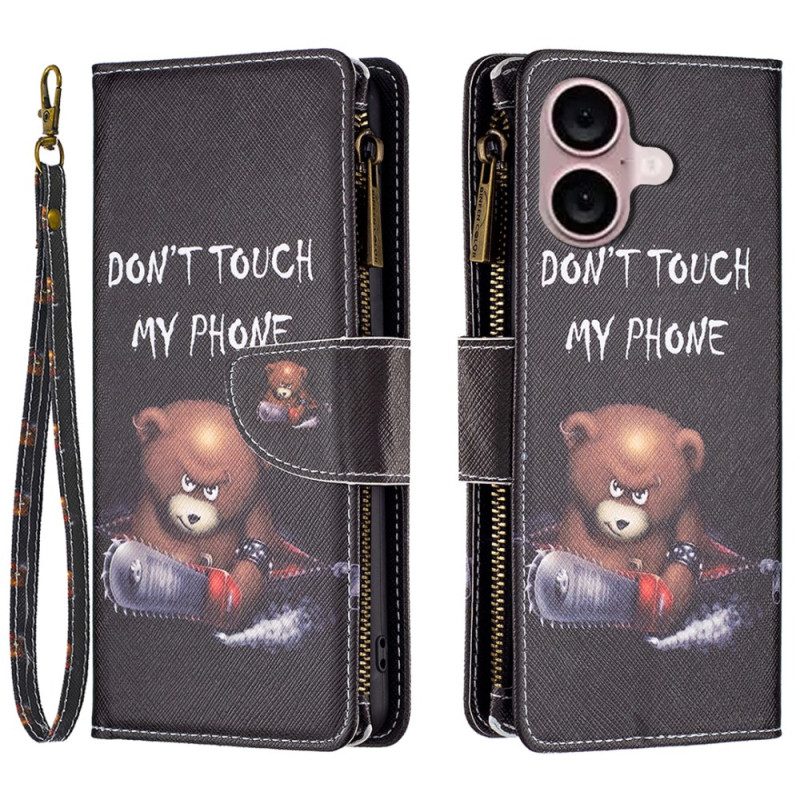 Flip Case Leren iPhone 16 Plus Dangerous Bear Portemonnee Met Riempje