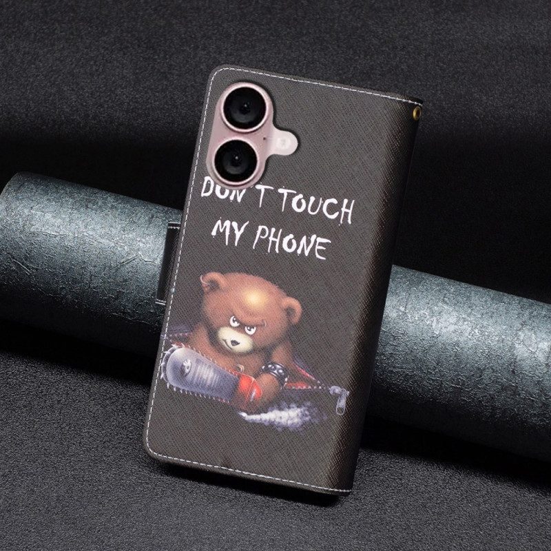 Flip Case Leren iPhone 16 Plus Dangerous Bear Portemonnee Met Riempje