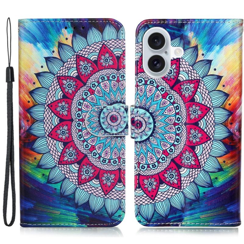 Flip Case Leren iPhone 16 Plus Mandala-bandpatroon