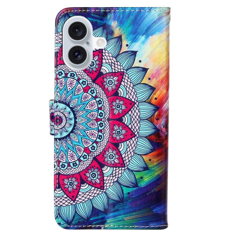 Flip Case Leren iPhone 16 Plus Mandala-bandpatroon