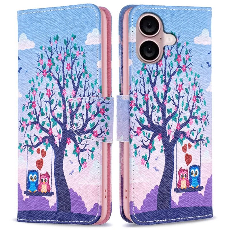 Flip Case Leren iPhone 16 Plus Twee Uilen