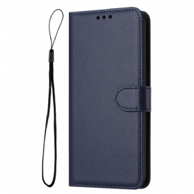 Folio-hoesje iPhone 16 Plus Effen Leerstijl Met Riem