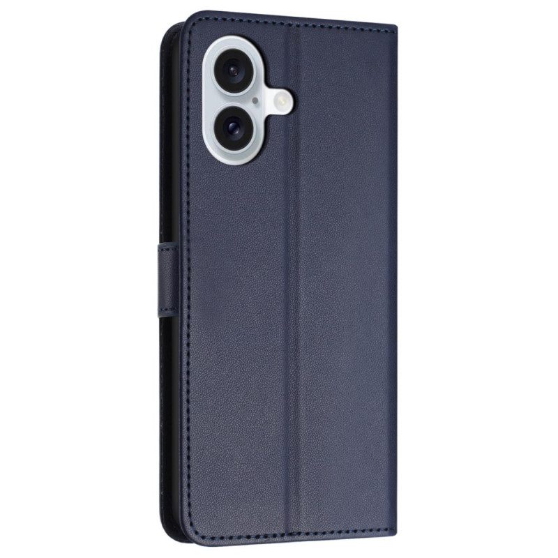 Folio-hoesje iPhone 16 Plus Effen Leerstijl Met Riem