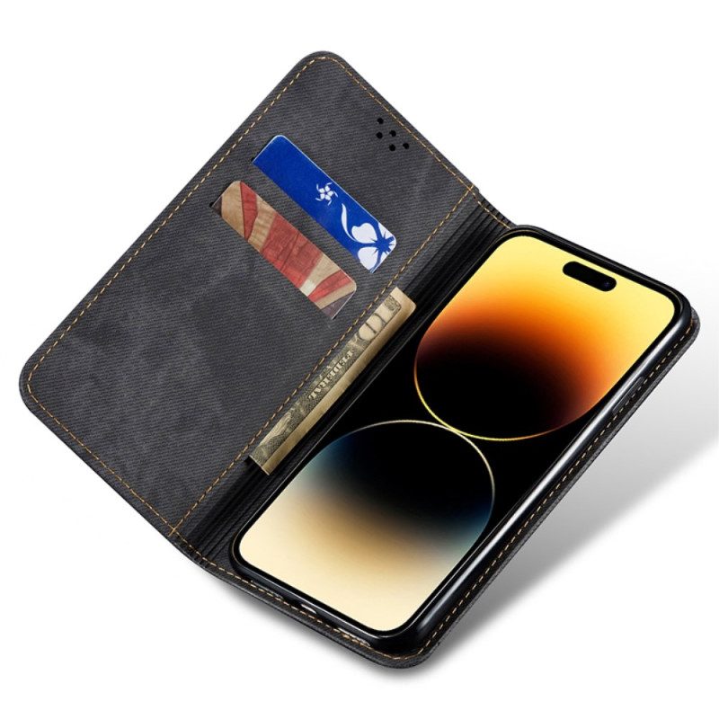 Folio-hoesje iPhone 16 Plus Jeansstof Bescherming Hoesje