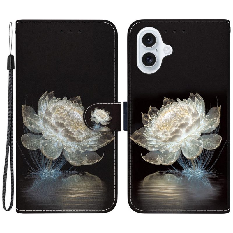 Folio-hoesje iPhone 16 Plus Kristallen Pioen Met Riem