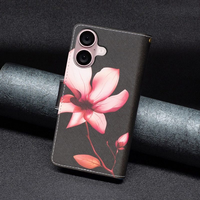 Folio-hoesje iPhone 16 Plus Telefoonhoesje Lotus Riem Portemonnee