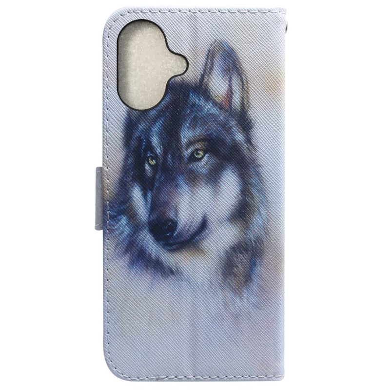 Folio-hoesje iPhone 16 Plus Waterverfwolf