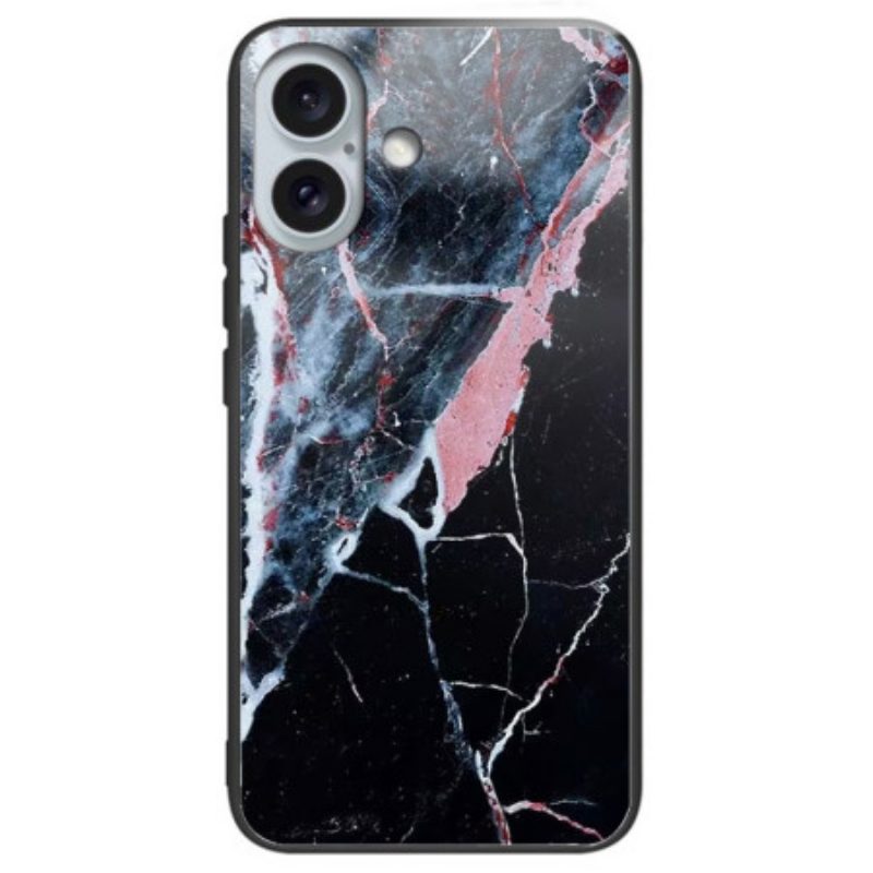 Hoesje iPhone 16 Plus Zwart Marmer Gehard Glas