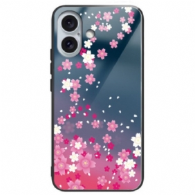 Hoesje Voor iPhone 16 Plus Roze Bloemen Van Gehard Glas