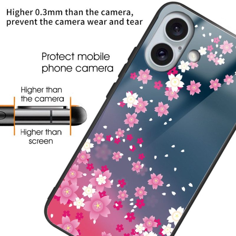 Hoesje Voor iPhone 16 Plus Roze Bloemen Van Gehard Glas