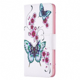 Leren Hoesje iPhone 16 Plus Bloemen En Vlinders Bescherming Hoesje