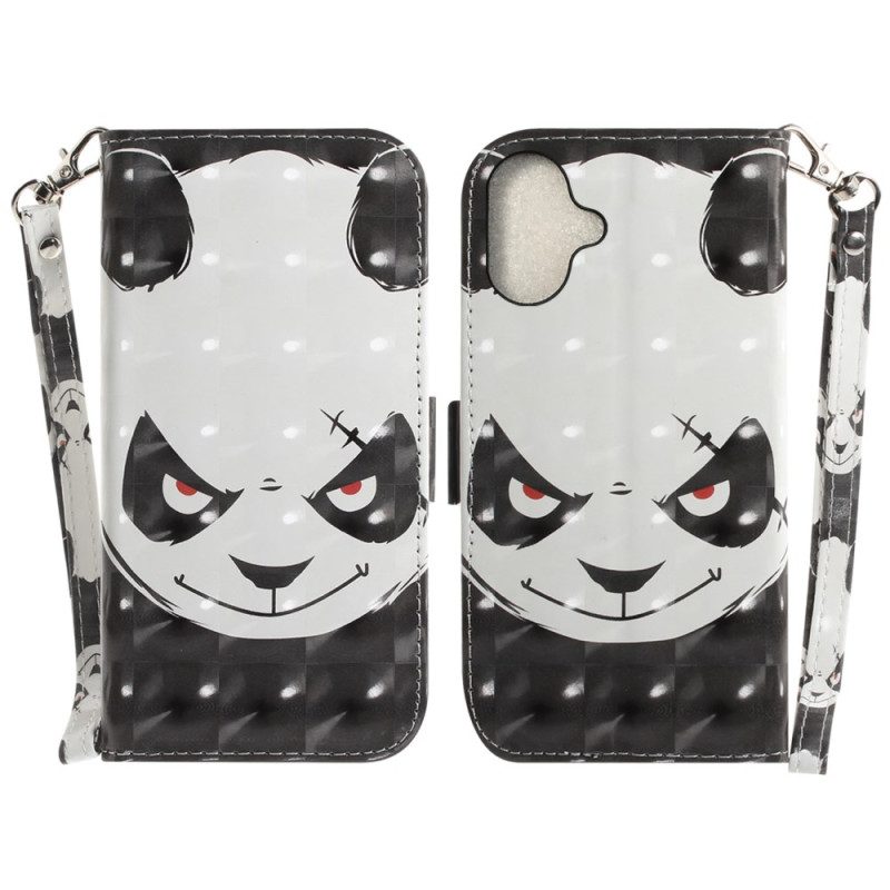 Leren Hoesje iPhone 16 Plus Boze Panda Met Riem