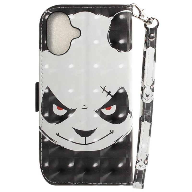 Leren Hoesje iPhone 16 Plus Boze Panda Met Riem