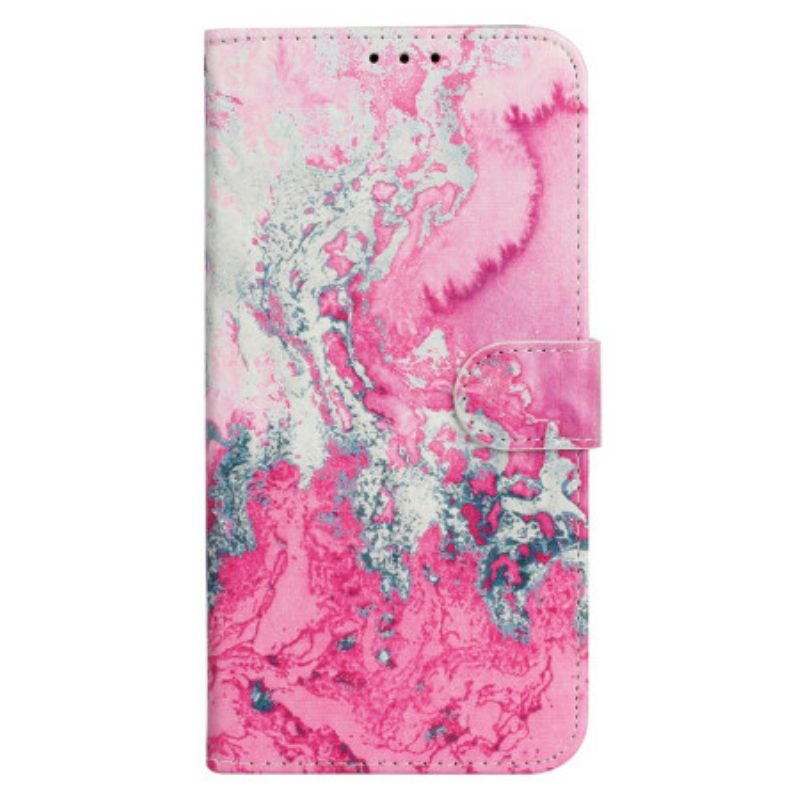 Leren Hoesje iPhone 16 Plus Marineroze Marmer Bescherming Hoesje