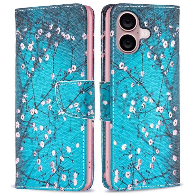 Leren Hoesje iPhone 16 Plus Pruimenbloesems Bescherming Hoesje