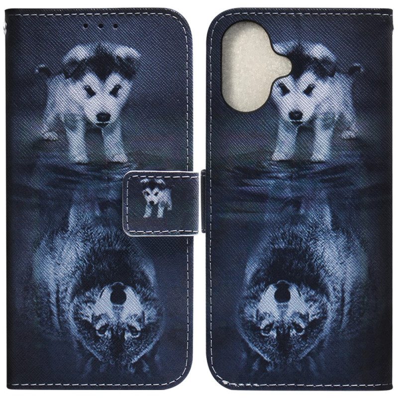 Leren Hoesje iPhone 16 Plus Puppydroom Bescherming Hoesje