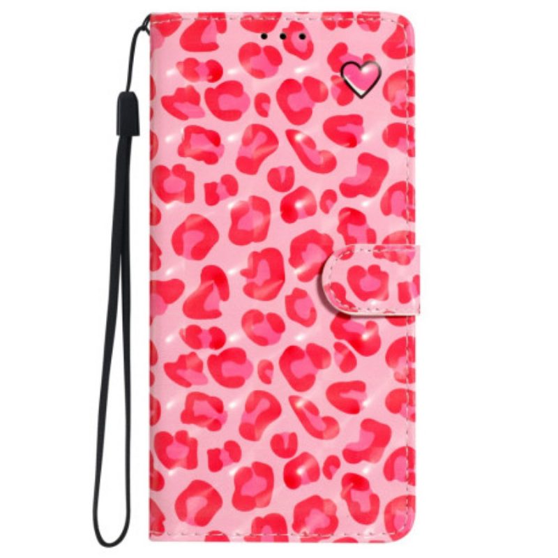 Leren Hoesje iPhone 16 Plus Roze Luipaardprint Met Riempje