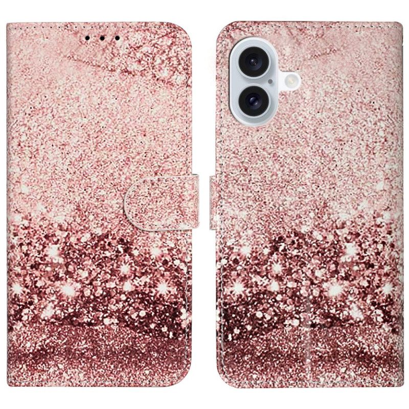 Leren Hoesje iPhone 16 Plus Roze Marmerpatroon