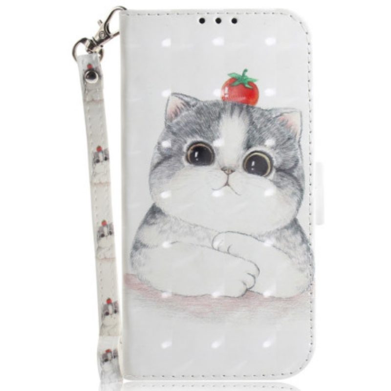 Leren Hoesje iPhone 16 Plus Schattige Kat Met Riem Bescherming Hoesje