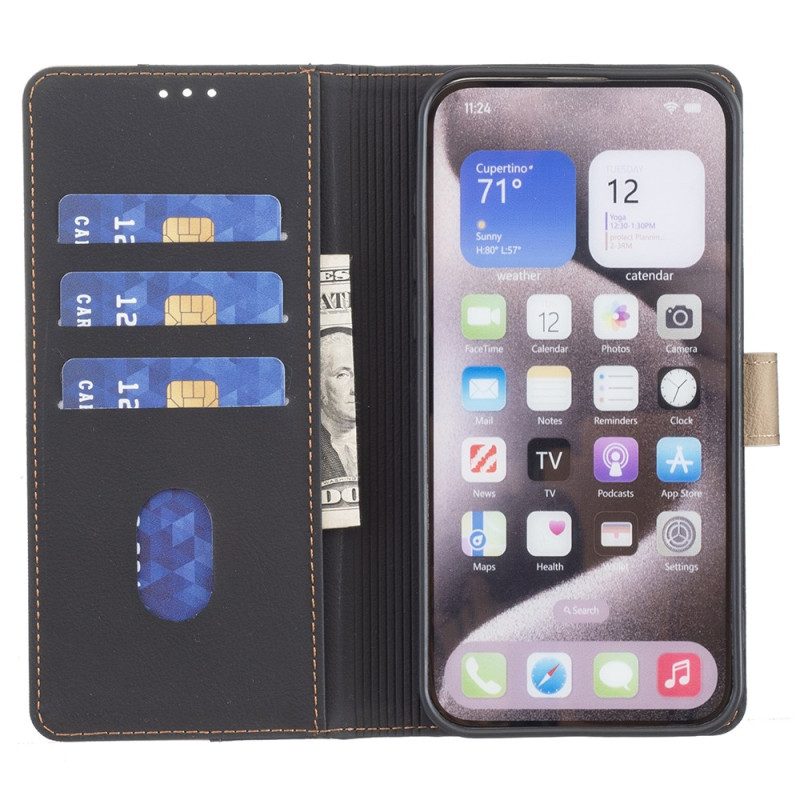 Leren Hoesje iPhone 16 Plus Tweekleurige Rfid-blokkeertechnologie Binfen Color Bescherming Hoesje