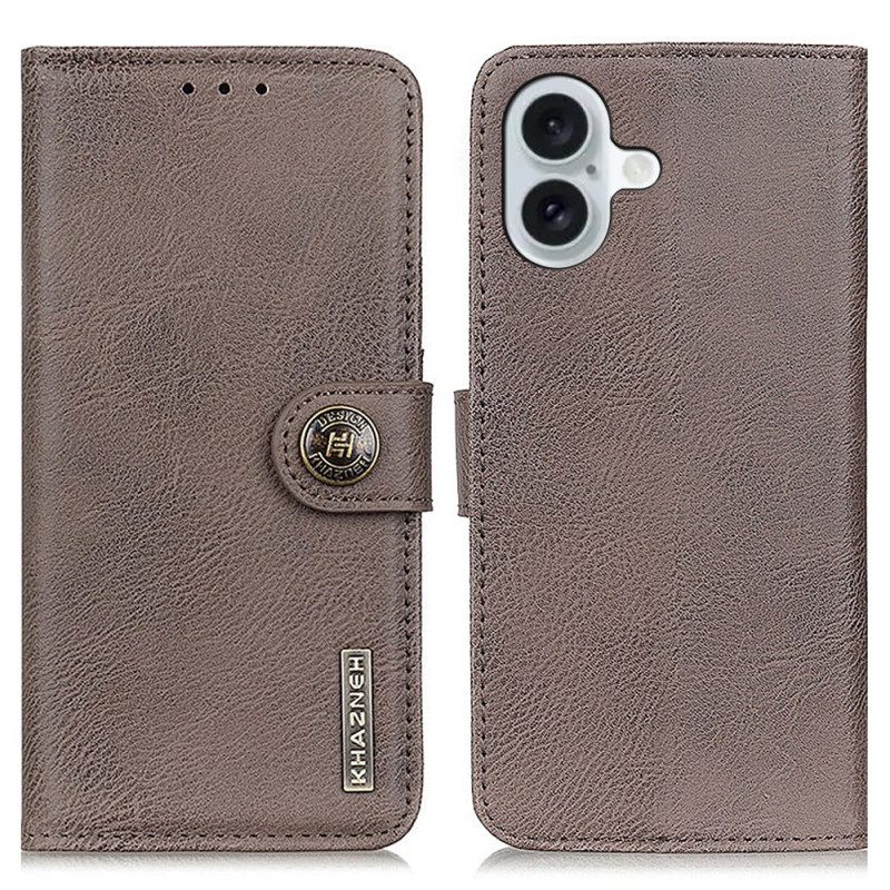 Leren Hoesje iPhone 16 Plus Vintage Khazneh Bescherming Hoesje