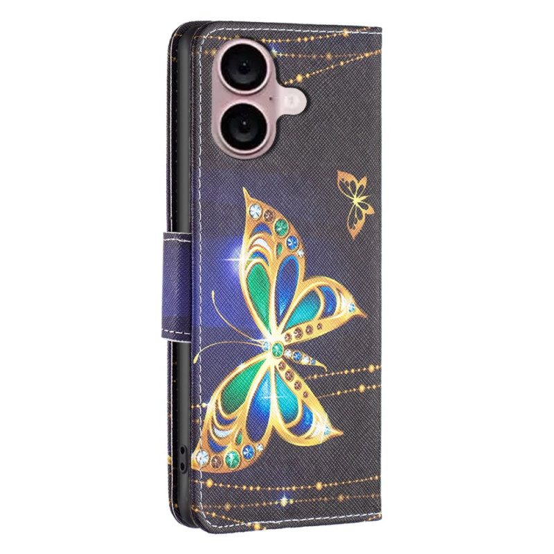 Leren Hoesje iPhone 16 Plus Vlinders Sieraden