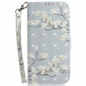 Leren Hoesje Voor iPhone 16 Plus Band Magnolia's