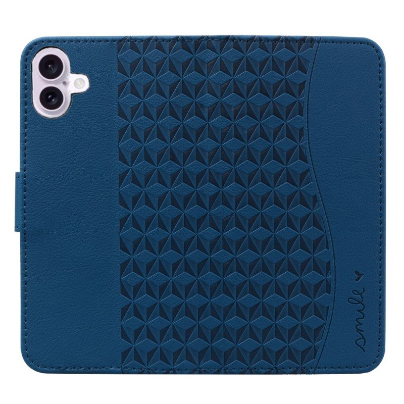 Leren Hoesje Voor iPhone 16 Plus Horizontale Diamantfries Met Riem