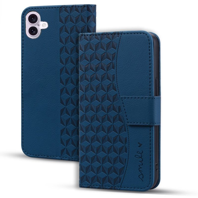 Leren Hoesje Voor iPhone 16 Plus Horizontale Diamantfries Met Riem