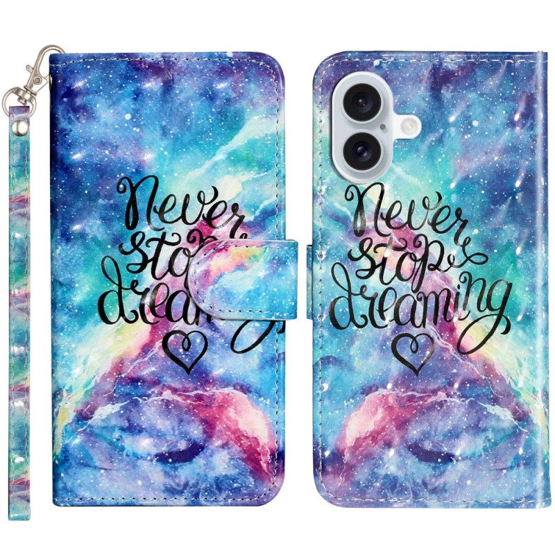 Leren Hoesje Voor iPhone 16 Plus Never Stop-riem