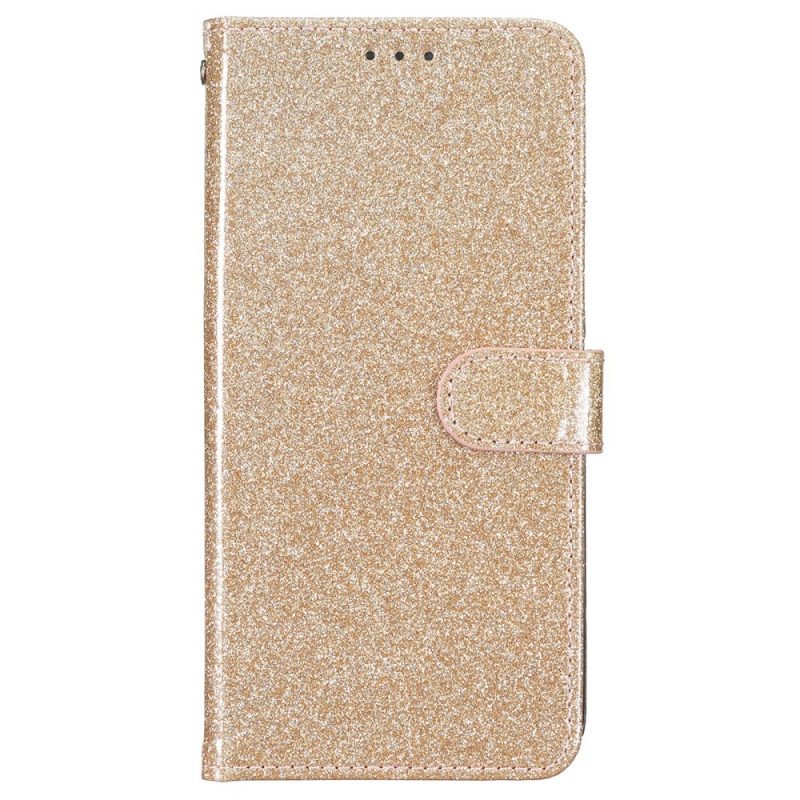 Leren Hoesje Voor iPhone 16 Plus Pailletten Met Bandjes