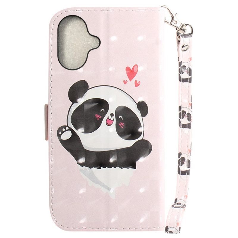 Leren Hoesje Voor iPhone 16 Plus Panda Love Met Riempje