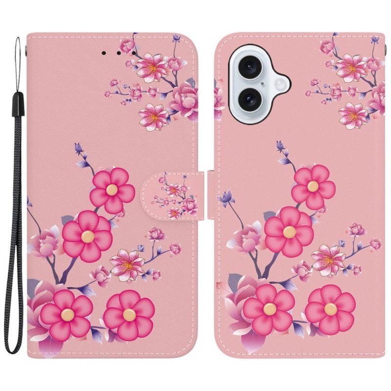 Leren Hoesje Voor iPhone 16 Plus Sakura-band