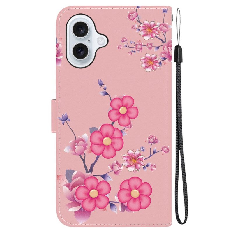 Leren Hoesje Voor iPhone 16 Plus Sakura-band