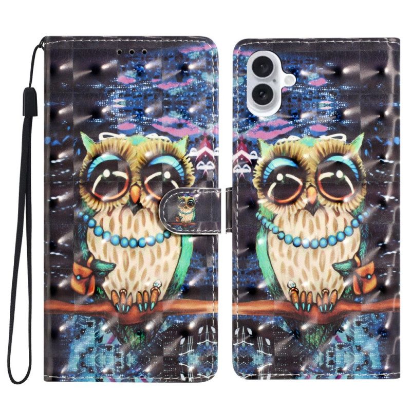 Leren Hoesje Voor iPhone 16 Plus String Uil