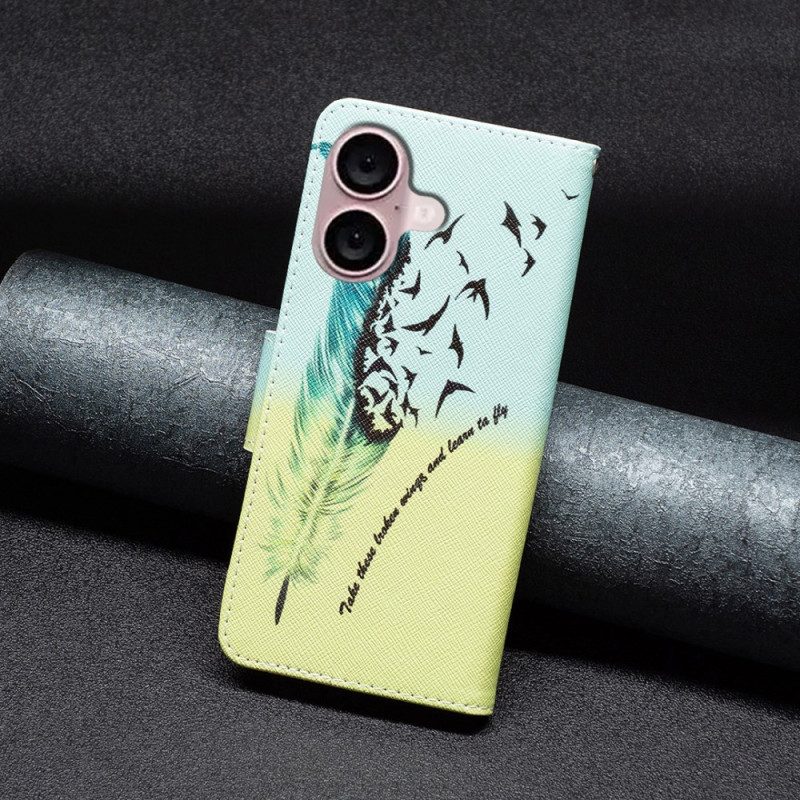 Leren Hoesje Voor iPhone 16 Plus Veren En Vogels