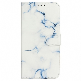 Leren Hoesje Voor iPhone 16 Plus Wit Marmerpatroon