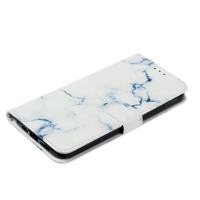 Leren Hoesje Voor iPhone 16 Plus Wit Marmerpatroon