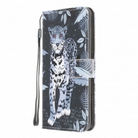 Flip Case voor Samsung Galaxy M32 Met Ketting Luipaard Met Bandjes