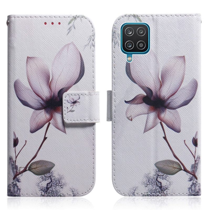 Folio-hoesje voor Samsung Galaxy M32 Bloem Stoffig Roze