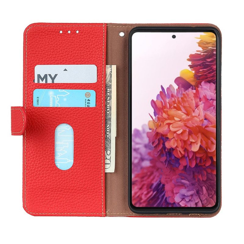 Folio-hoesje voor Samsung Galaxy M32 Echt Litchi-leer Khazneh Rfid