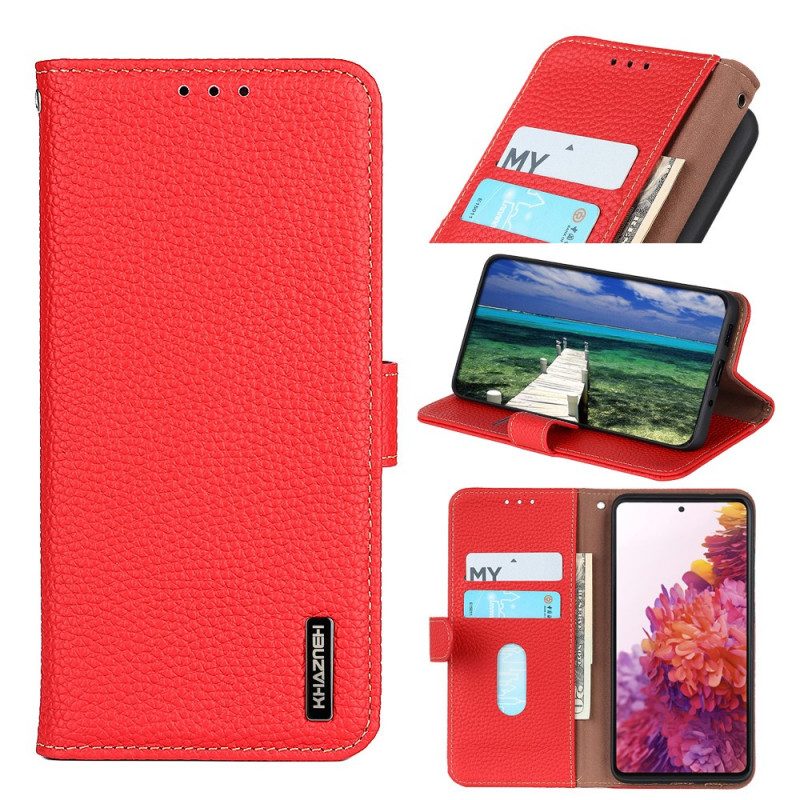 Folio-hoesje voor Samsung Galaxy M32 Echt Litchi-leer Khazneh Rfid