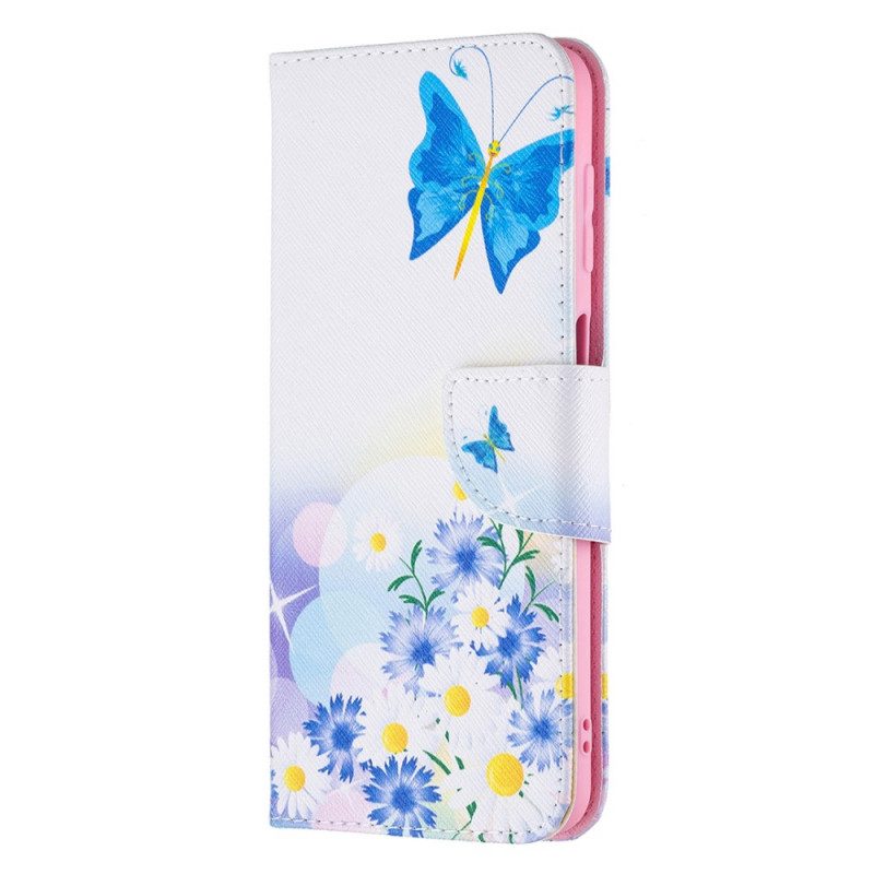 Folio-hoesje voor Samsung Galaxy M32 Geschilderde Vlinders En Bloemen