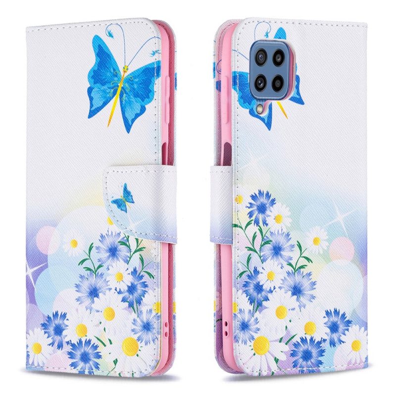 Folio-hoesje voor Samsung Galaxy M32 Geschilderde Vlinders En Bloemen