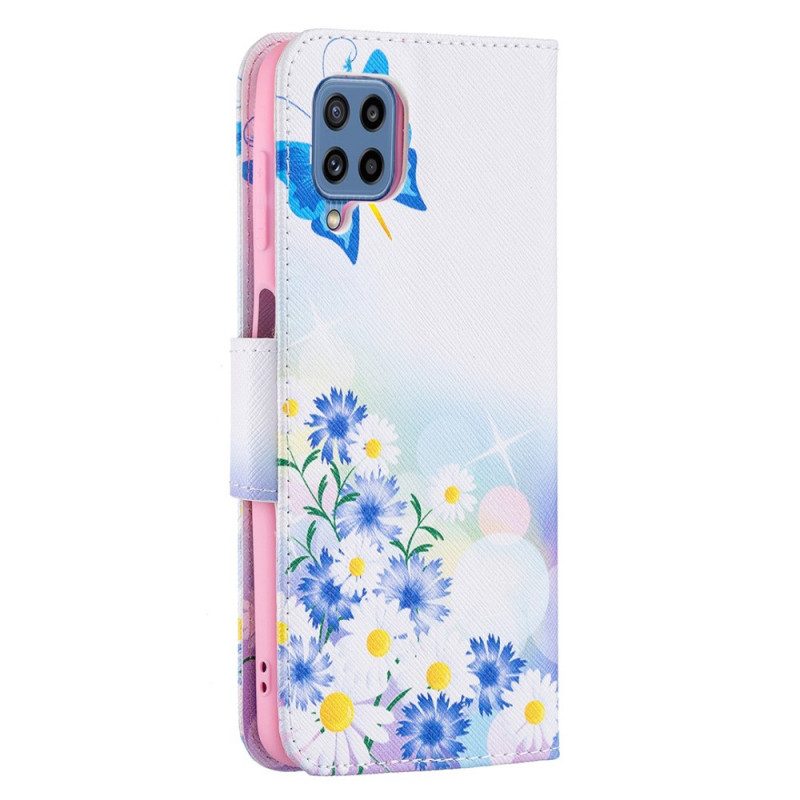 Folio-hoesje voor Samsung Galaxy M32 Geschilderde Vlinders En Bloemen