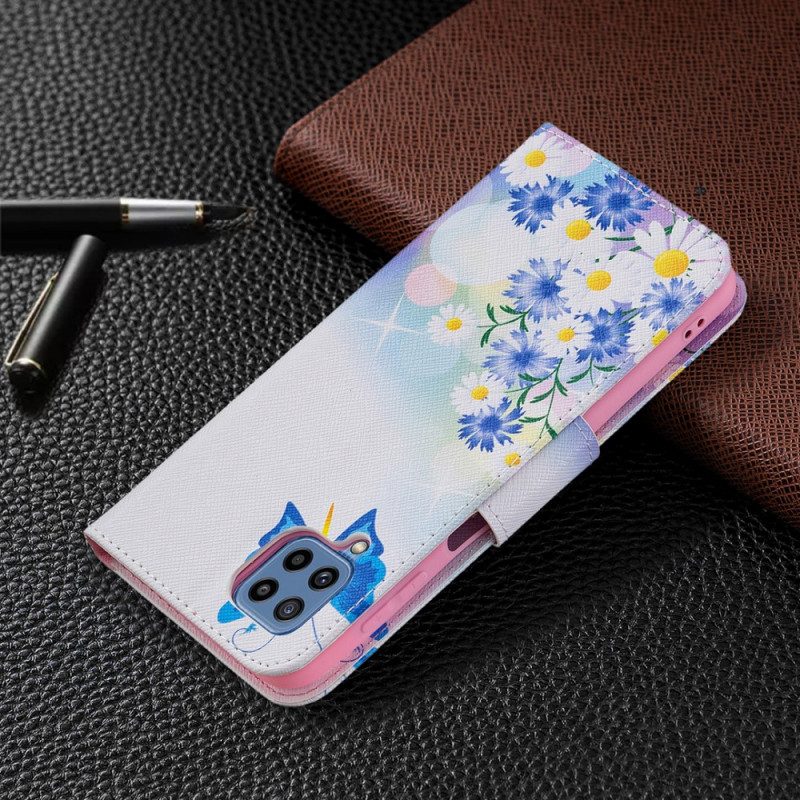 Folio-hoesje voor Samsung Galaxy M32 Geschilderde Vlinders En Bloemen