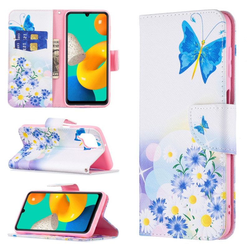 Folio-hoesje voor Samsung Galaxy M32 Geschilderde Vlinders En Bloemen