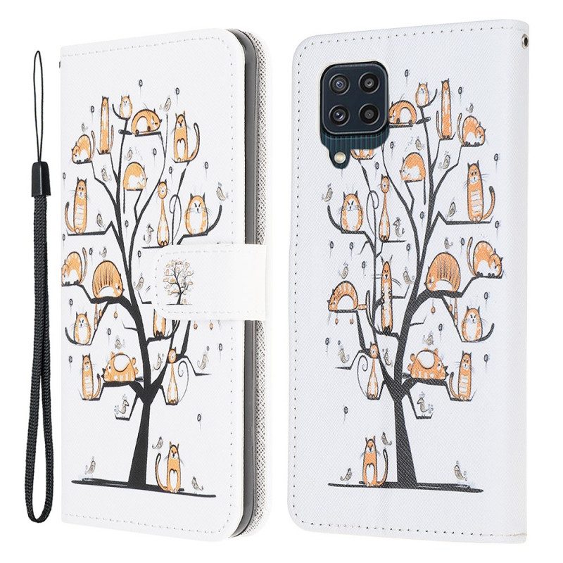 Folio-hoesje voor Samsung Galaxy M32 Met Ketting Funky Cats Met Riem