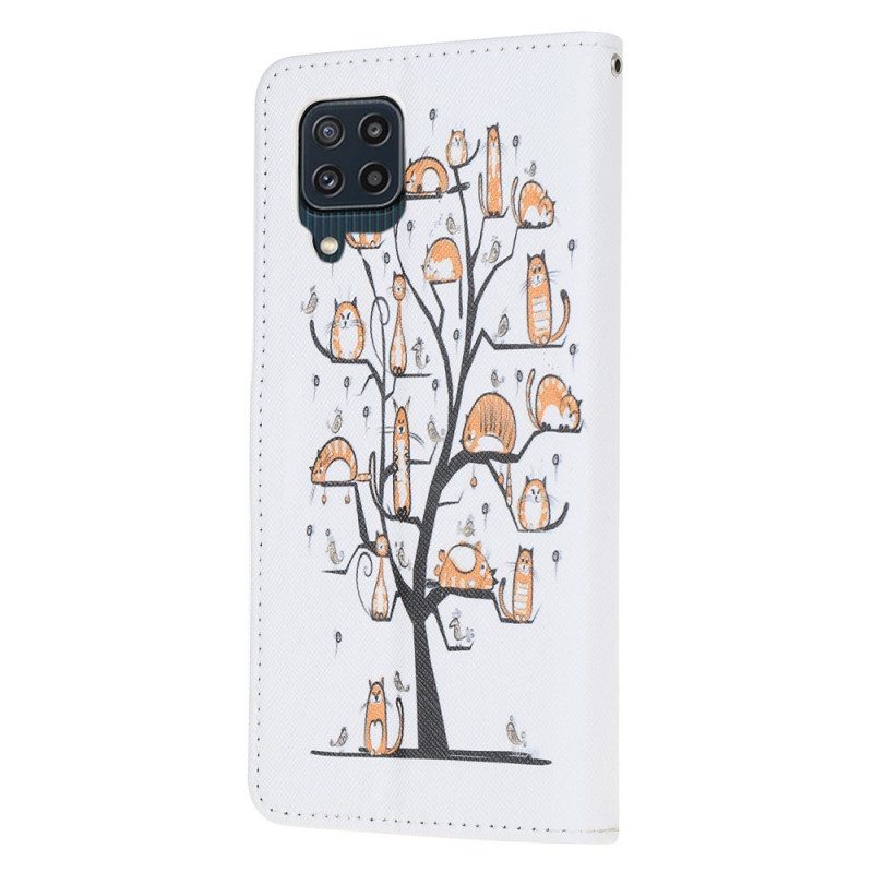 Folio-hoesje voor Samsung Galaxy M32 Met Ketting Funky Cats Met Riem