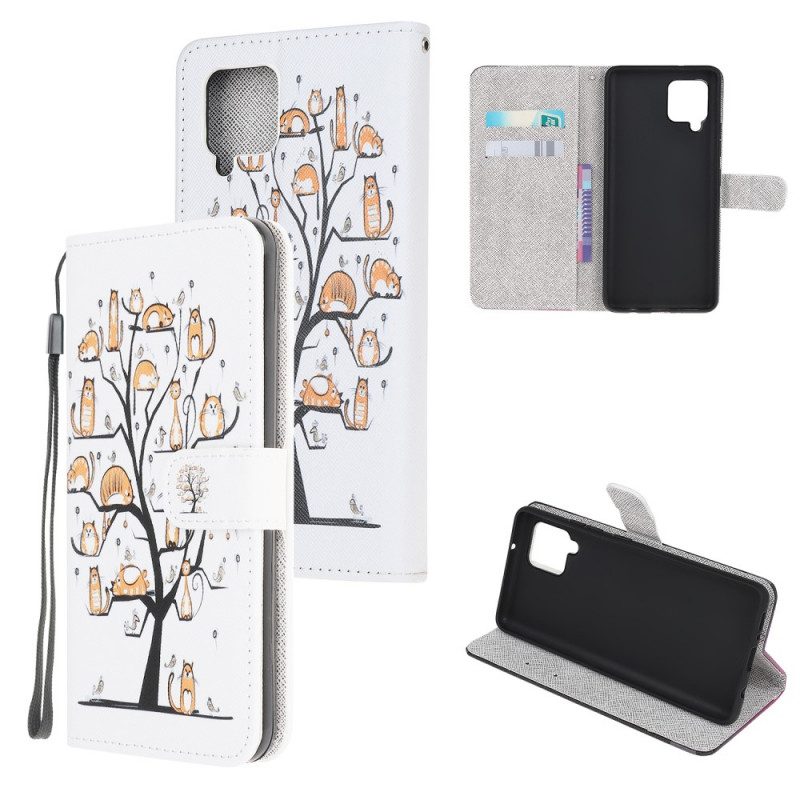 Folio-hoesje voor Samsung Galaxy M32 Met Ketting Funky Cats Met Riem